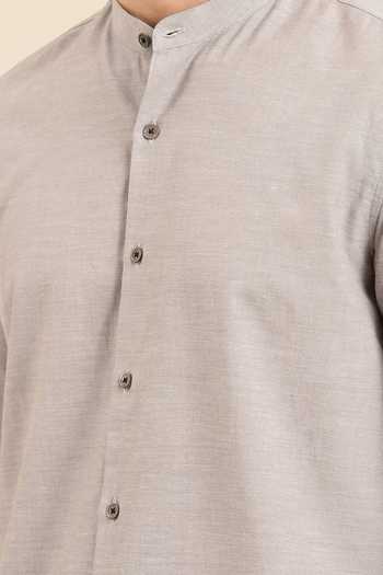 Mayank Modi - Men Grey Cotton Mandarin Collar Shirt For Kids Online at Aza Fashions Mayank Modi - Men_Grey Cotton Mandarin Collar Shirt For Kids_Online_at_Aza_Fashions