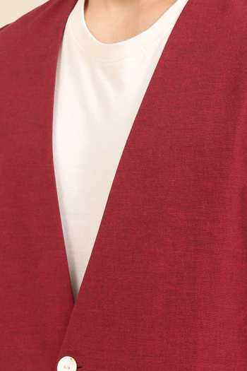 Mayank Modi - Men_Wine Cotton Embroidery Fitted Jacket With Contrast Pant For Kids_Online_at_Aza_Fashions