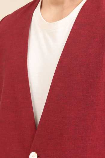 Mayank Modi - Men Wine Cotton Embroidery Single Breasted Fitted Blazer For Kids Online at Aza Fashions Mayank Modi - Men_Wine Cotton Embroidery Single Breasted Fitted Blazer For Kids_Online_at_Aza_Fashions