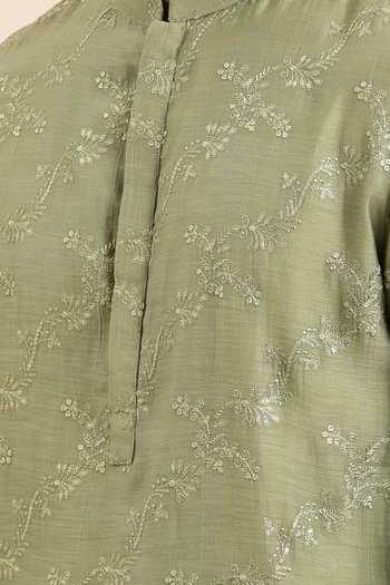 Buy Mayank Modi - Men Green Silk, Chanderi Embroidery Thread Kurta With Churidar For Kids Online at Aza Fashions Buy_Mayank Modi - Men_Green Silk, Chanderi Embroidery Thread Kurta With Churidar For Kids_Online_at_Aza_Fashions
