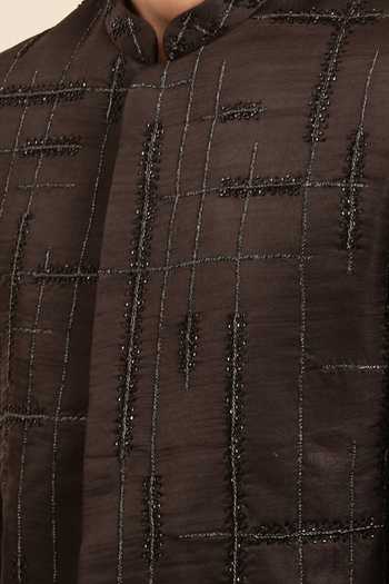 Mayank Modi - Men Cutdana Checks Embroidered Sherwani With Churidar For Kids