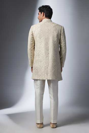 Salil Bhatia Silk Chanderi Sherwani Jacket Set 