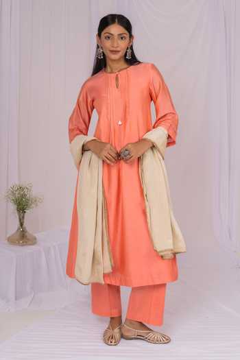 Mushio Pintuck Chanderi Kurta Set 