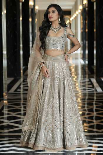 Archana Kochhar Ainna Ecru Mirror Work Lehenga Set