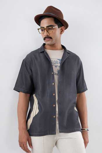 Raw & Rustic By Niti Bothra Black Denim Asymmetric Patchwork Shirt 