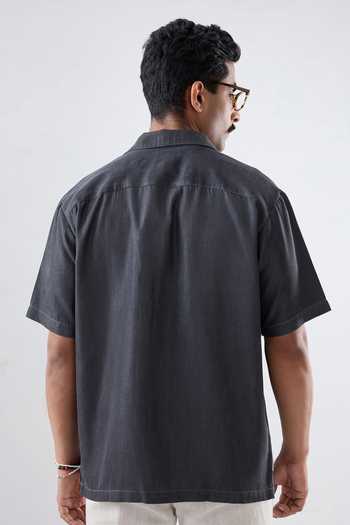 Raw & Rustic By Niti Bothra Black Denim Asymmetric Patchwork Shirt 