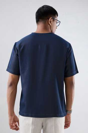 Raw & Rustic By Niti Bothra Dark Blue Denim Abstract Patchwork T-Shirt 