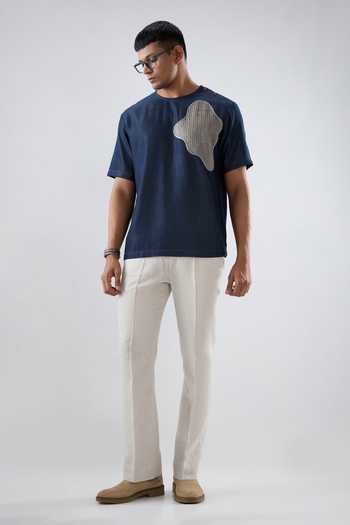 Raw & Rustic By Niti Bothra Navy Denim, Tencel Patchwork Dark Blue Abstract T-shirt Online at Aza Fashions Raw & Rustic By Niti Bothra_Navy Denim, Tencel Patchwork Dark Blue Abstract T-shirt _Online_at_Aza_Fashions