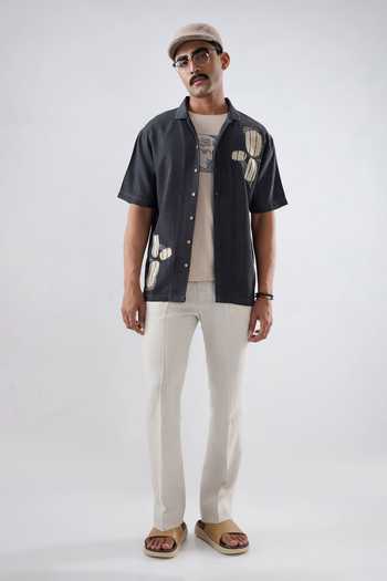 Raw & Rustic By Niti Bothra Black Denim Vintage Patchwork Shirt 