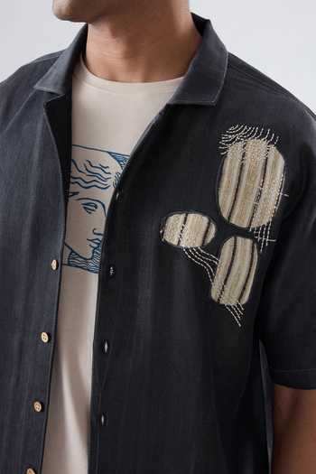 Buy Raw & Rustic By Niti Bothra Black Tencel, Denim Patchwork, Embroidery Vintage Shirt Online at Aza Fashions Buy_Raw & Rustic By Niti Bothra_Black Tencel, Denim Patchwork, Embroidery Vintage Shirt _Online_at_Aza_Fashions