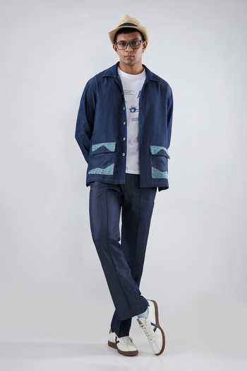 Raw & Rustic By Niti Bothra Dark Blue Denim River Flow Patchwork Shacket 