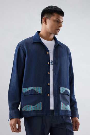 Buy Raw & Rustic By Niti Bothra Blue Tencel, Denim Patchwork Dark River Flow Shacket Online at Aza Fashions Buy_Raw & Rustic By Niti Bothra_Blue Tencel, Denim Patchwork Dark River Flow Shacket _Online_at_Aza_Fashions