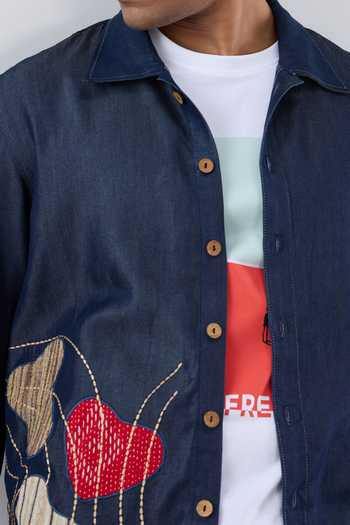 Buy Raw & Rustic By Niti Bothra Navy Tencel, Denim Patchwork, Embroidery Dark Blue Rust Panel Shacket Online at Aza Fashions Buy_Raw & Rustic By Niti Bothra_Navy Tencel, Denim Patchwork, Embroidery Dark Blue Rust Panel Shacket _Online_at_Aza_Fashions