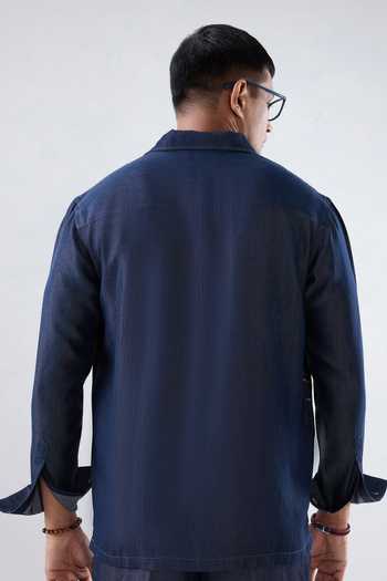 Raw & Rustic By Niti Bothra Dark Blue Denim Rust Panel  Patchwork Shacket 