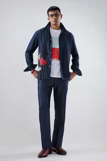 Raw & Rustic By Niti Bothra Dark Blue Denim Rust Panel  Patchwork Shacket 