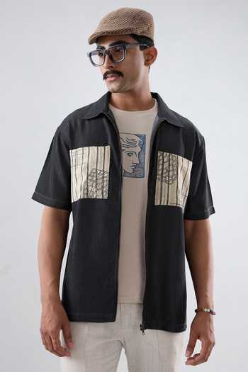 Raw & Rustic By Niti Bothra Black Denim Cloud Zipper Patchwork Shirt 
