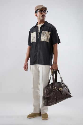 Buy Raw & Rustic By Niti Bothra Black Tencel, Denim Patchwork, Embroidery Cloud Zipper Shirt Online at Aza Fashions Buy_Raw & Rustic By Niti Bothra_Black Tencel, Denim Patchwork, Embroidery Cloud Zipper Shirt _Online_at_Aza_Fashions