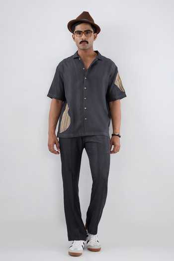 Raw & Rustic By Niti Bothra Black Denim Artisanal Patchwork Shirt 