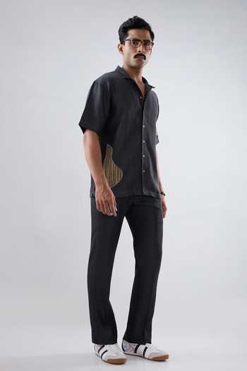 Buy Raw & Rustic By Niti Bothra Black Tencel, Denim Patchwork Artisanal Shirt Online at Aza Fashions Buy_Raw & Rustic By Niti Bothra_Black Tencel, Denim Patchwork Artisanal Shirt _Online_at_Aza_Fashions