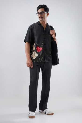 Buy Raw & Rustic By Niti Bothra Black Tencel, Denim Patchwork, Embroidery Rust Panel Shirt Online at Aza Fashions Buy_Raw & Rustic By Niti Bothra_Black Tencel, Denim Patchwork, Embroidery Rust Panel Shirt _Online_at_Aza_Fashions