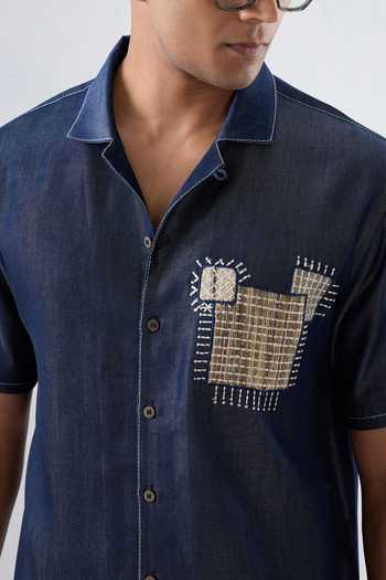 Raw & Rustic By Niti Bothra Dark Blue Denim Midnight Mosaic Patchwork Shirt 