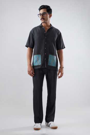 Raw & Rustic By Niti Bothra Black Denim Pocket Patchwork Shirt 