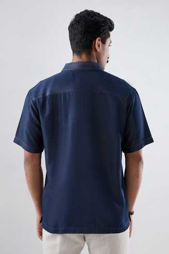 Raw & Rustic By Niti Bothra Dark Blue Denim Earth Patchwork Shirt 