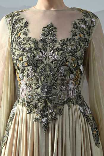 Shop Samant Chauhan Beige Silk, Cotton, Organza Embroidery Round Neck And Gown Online at Aza Fashions Shop_Samant Chauhan_Beige Silk, Cotton, Organza Embroidery Round Neck And Gown _Online_at_Aza_Fashions