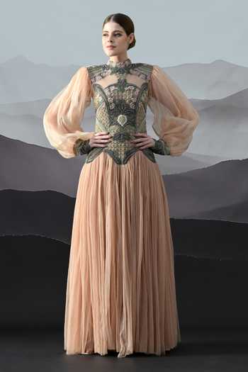 Samant Chauhan Embroidered Organza Cotton Silk Gown 
