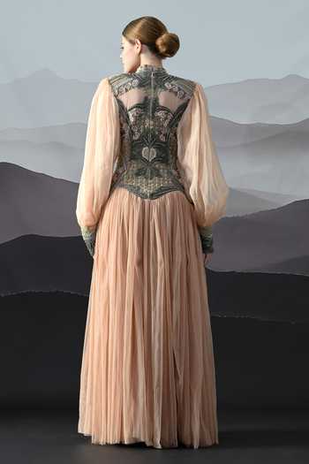 Samant Chauhan Embroidered Organza Cotton Silk Gown 