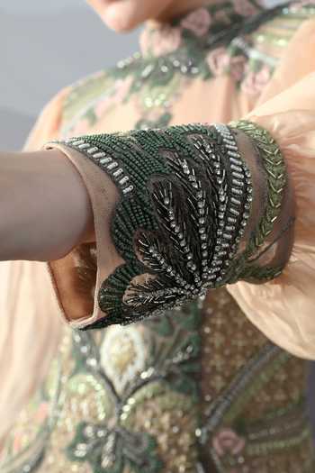 Buy_Samant Chauhan_Peach Silk, Cotton, Organza Zari, Embroidery High Neck Gown _Online_at_Aza_Fashions