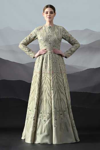 Samant Chauhan Hand Resham Zari Embroidered Cotton Silk Gown 