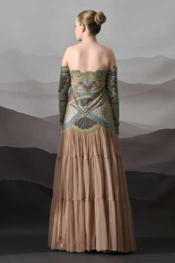 Samant Chauhan Hand Embroidered Off-Shoulder Gown 