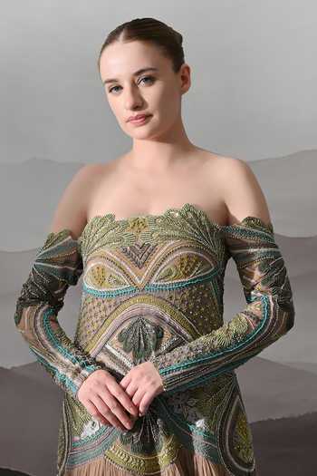 Buy Samant Chauhan Taupe Silk, Cotton, Net Embroidery, Beads Off-shoulder Hand Gown Online at Aza Fashions Buy_Samant Chauhan_Taupe Silk, Cotton, Net Embroidery, Beads Off-shoulder Hand Gown _Online_at_Aza_Fashions