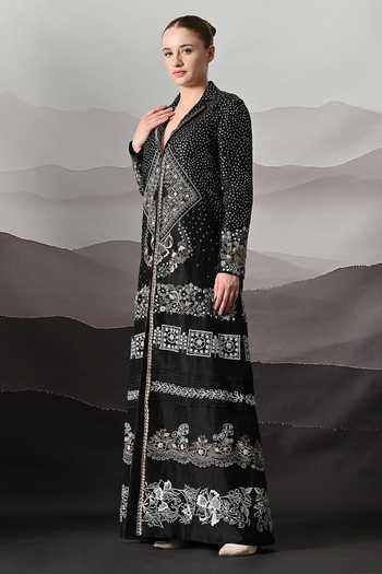 Buy Samant Chauhan Black Silk, Cotton, Linen V-neck Tailored Embroidered Dress Online at Aza Fashions Buy_Samant Chauhan_Black Silk, Cotton, Linen V-neck Tailored Embroidered Dress _Online_at_Aza_Fashions