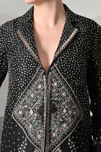 Shop Samant Chauhan Black Silk, Cotton, Linen V-neck Tailored Embroidered Dress Online at Aza Fashions Shop_Samant Chauhan_Black Silk, Cotton, Linen V-neck Tailored Embroidered Dress _Online_at_Aza_Fashions