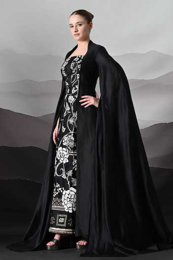 Samant Chauhan Black Silk, Cotton Embroidery Square Neck Gown Online at Aza Fashions Samant Chauhan_Black Silk, Cotton Embroidery Square Neck Gown _Online_at_Aza_Fashions