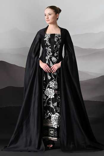 Shop Samant Chauhan Black Silk, Cotton Embroidery Square Neck Gown Online at Aza Fashions Shop_Samant Chauhan_Black Silk, Cotton Embroidery Square Neck Gown _Online_at_Aza_Fashions