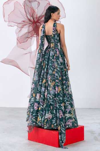 Vesture Chandrika Floral Print Corset Skirt Set 