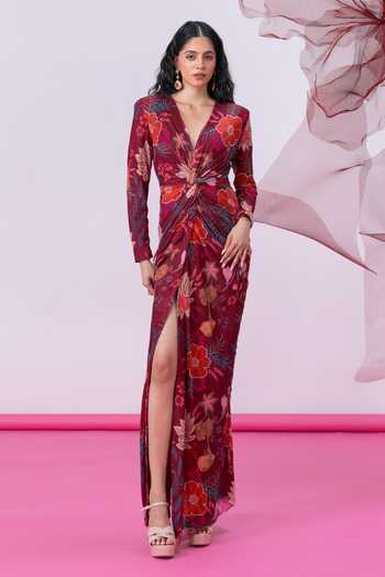Vesture Falak Front Slit Print Gown 