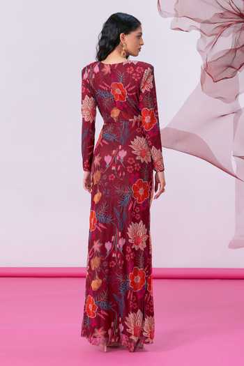 Vesture Falak Front Slit Print Gown 