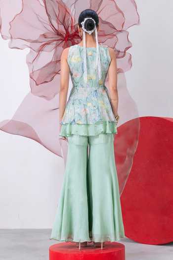 Vesture Inayat Print Peplum Top and Sharara Set 