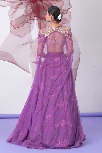 Vesture Jalwa Printed Lehenga Set With Cape 