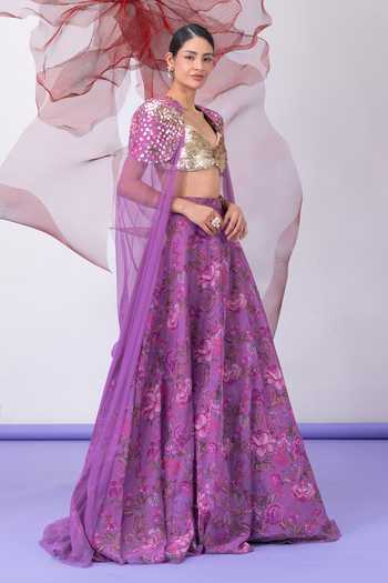 Vesture Jalwa Printed Lehenga Set With Cape 