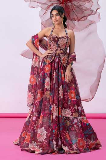 Vesture Jugnu Print Lehenga & Embroidered Corset Set 