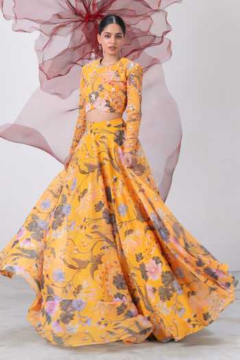 Vesture Mastani Printed Skirt & Embroidered Blouse Set 
