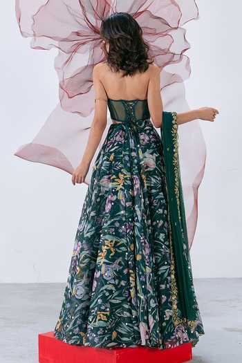 Vesture Patakha Print Skirt Embroidered Corset Set 