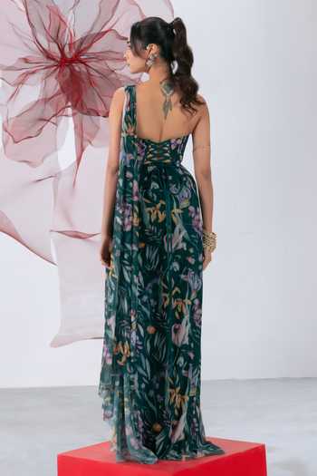 Vesture Ruhani Printed Pre-Draped Saree With Corset 