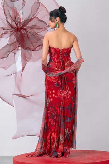 Vesture Shola Printed Draped Skirt Set 