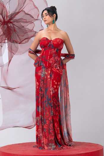 Vesture Shola Printed Draped Skirt Set 